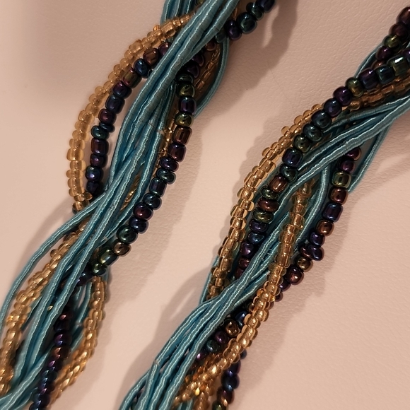 ➡️ see below 5 for $25 BOHO Peacock BEADED Blue  MOONSTONE   Necklace Rare Find - Picture 5 of 6